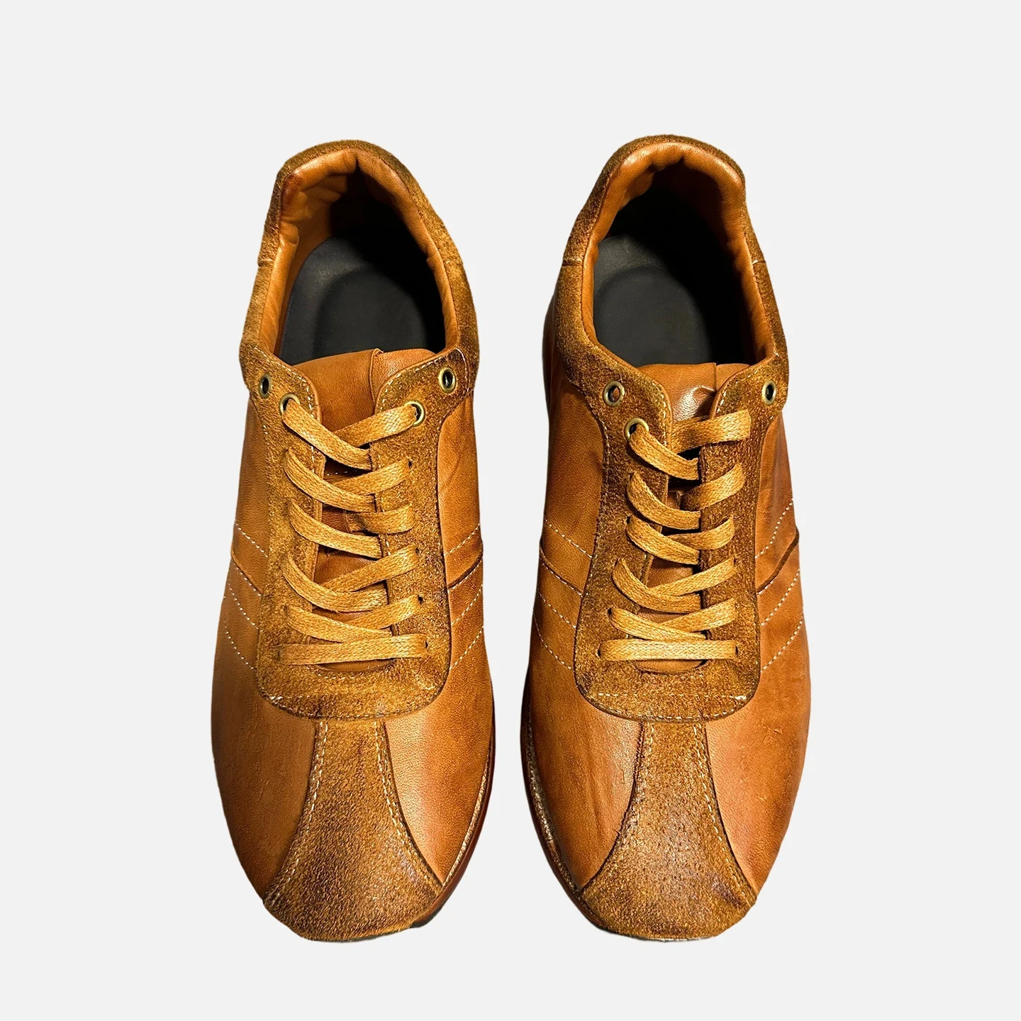 Men's 2026 Vintage Distressed Horsehide Sneakers | Retro German Army Trainers | Hand-Rubbed Chunky Sole Lace-Up Casual Shoes