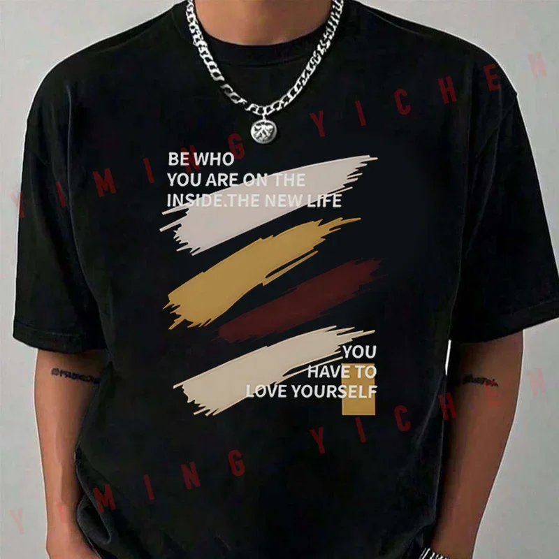 Inspirational Theme Be Yourself Love Yourself Letter Motorcycle T-Shirt Men Unisex Casual Fashiona Short Sleeve O-neck Tops