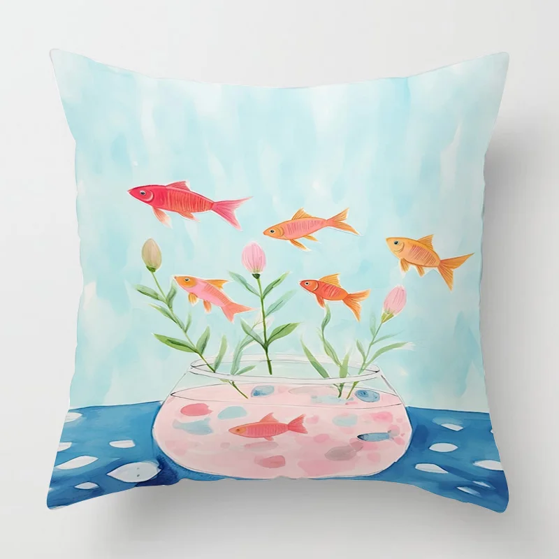 Marine Life Theme Pillow Case Home Living Room Sofa Decorative Cushion Cover Machine Washable Beach Style