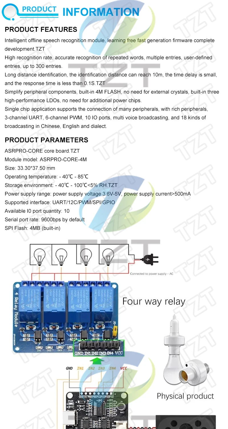TZT 1/2/5 Stück ASR-PRO Sprachintelligentes Spracherkennungs-Steuermodul AI Offline-Erkennungs-Entwicklungsboard Benutzerdefinierte Bedingungen – Detail 1