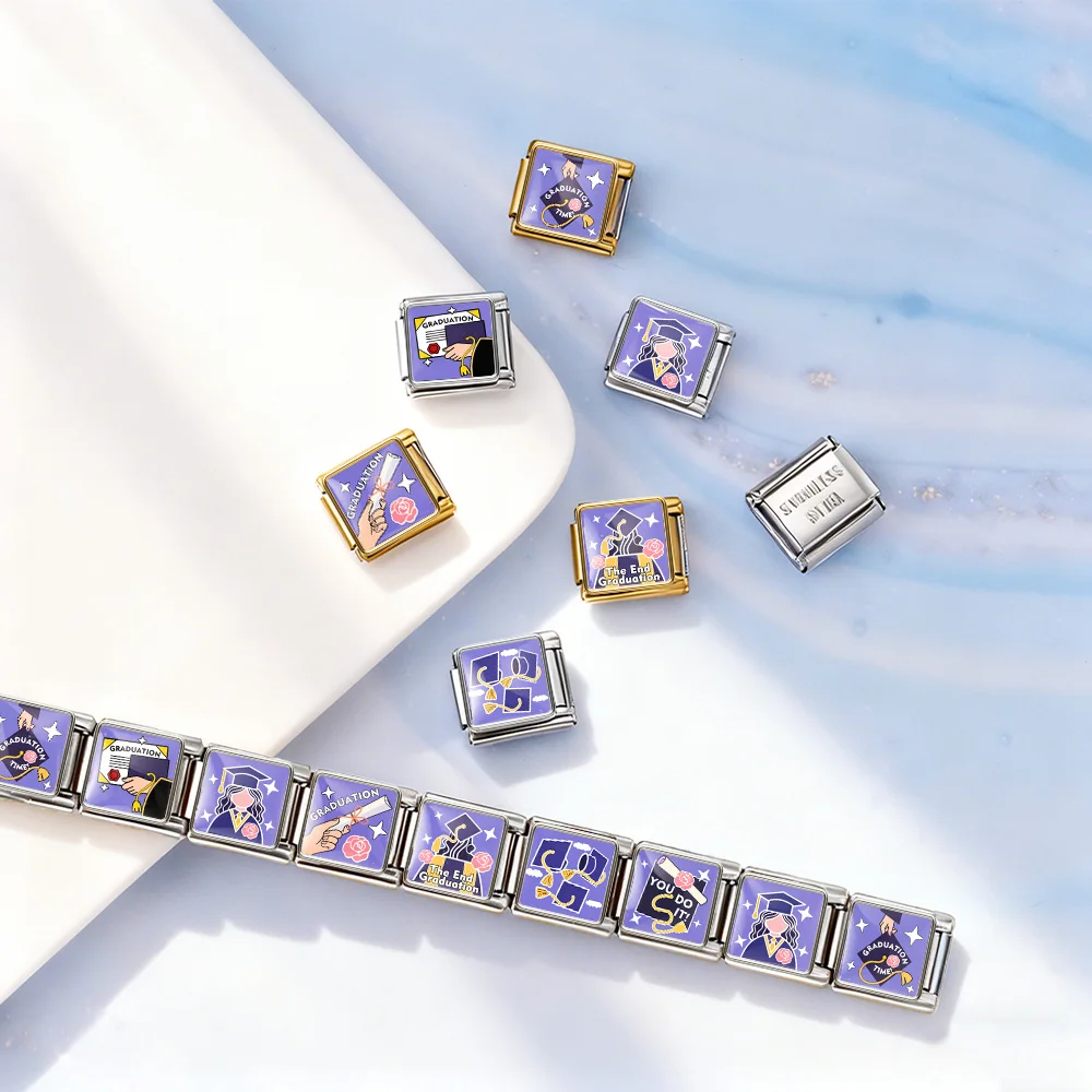 Original Design Lila Abschlusssaison-Serie Edelstahl-Anhänger Italienische Glieder passend für 9mm Armbänder DIY Modeschmuck – Detail 6