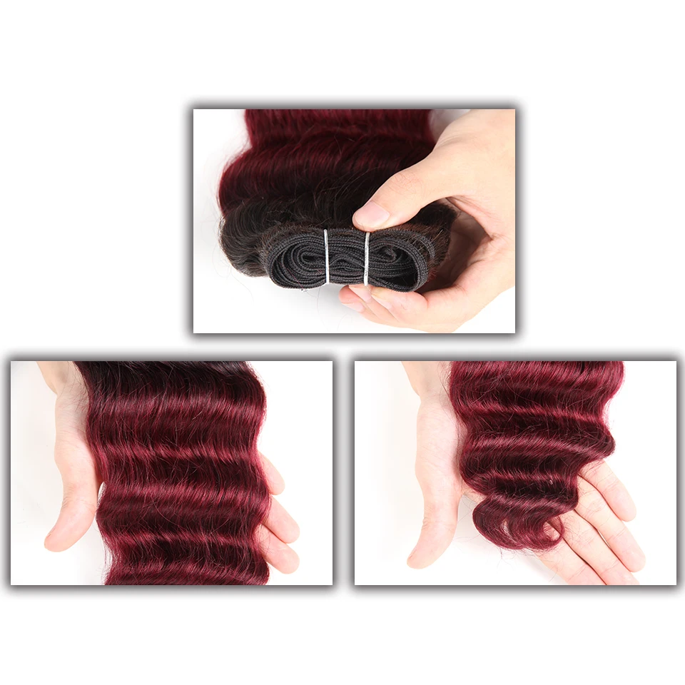 Sleek Nature Hi Deep Hair 1 Piece Only Brazilian Deep Wave Human Hair Weave Bundles Deal P6-27 T1B-99J Ombre Remy Hair Extension