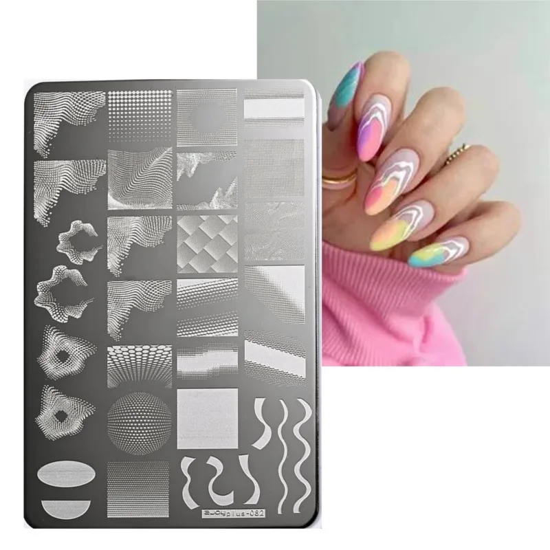 French Wave Line Nail Stamping Plates 14.5X9.5cm Image DIY Printing Geometry Stencil Tools Steel Plus Manicure Stamp Templates *