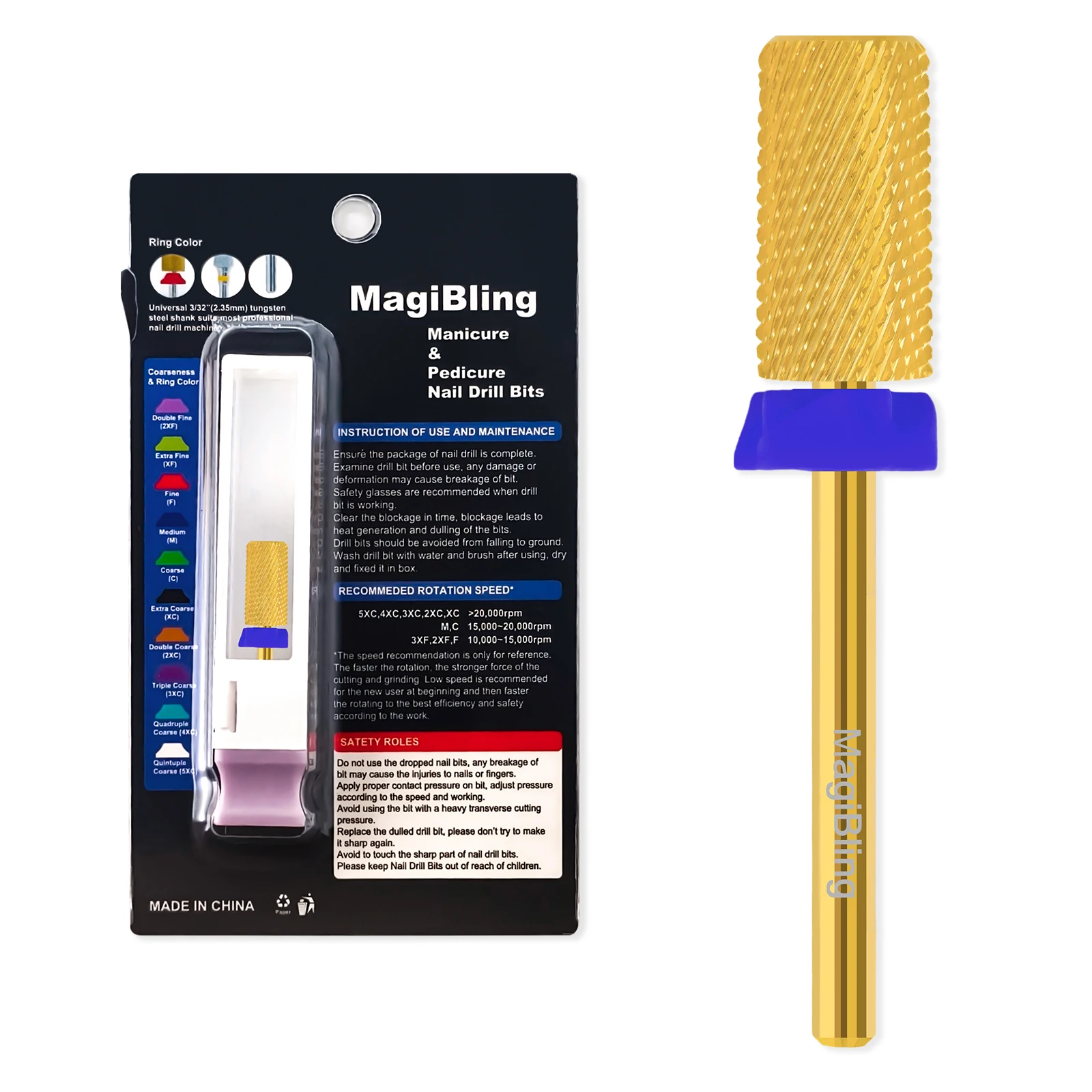 

Фреза MagiBling, твердосплавные сверла для ногтей, профессиональные сверла для ногтей, большой ствол, левая и правая рука, маникюрные инструменты 3/32 дюйма