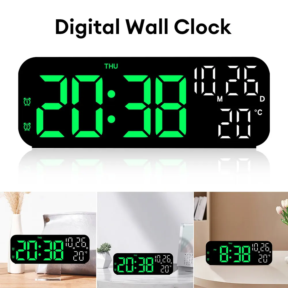 

Alarm Clock USB Powered LED Digital Clocks Temp Date Week Display 12/24H DST Brightness Adjustment 2-Alarms Clocks