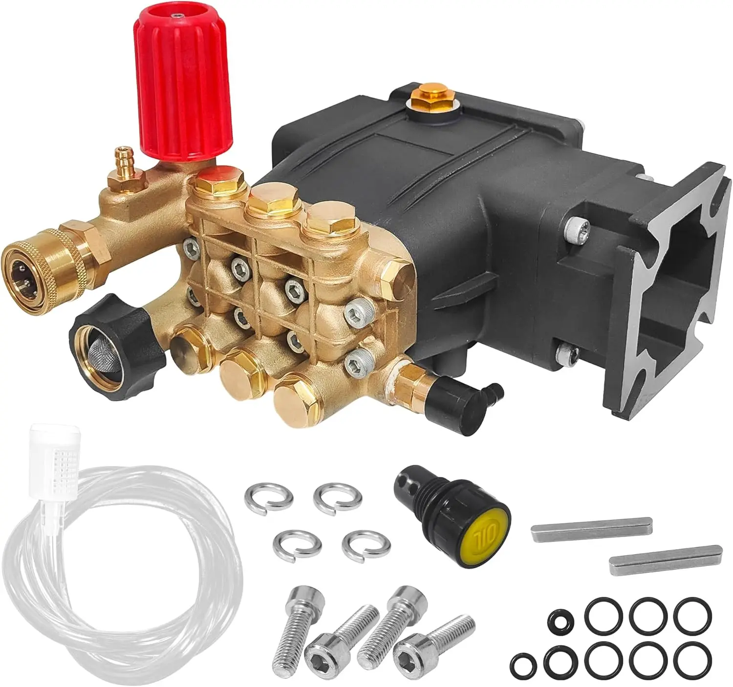 

3/4' Shaft Horizontal Triplex Power Washer Pump 2500-3300 PSI, 2.5 GPM with Adjustment Unloader