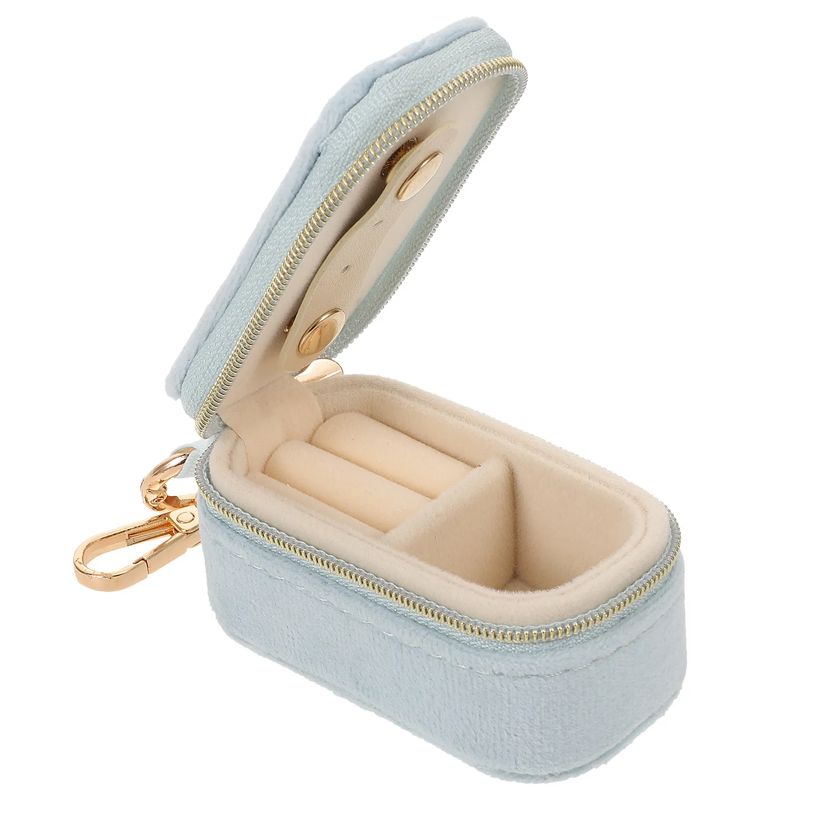 Sky-Blue Mini Travel Jewelry Case Portable Organizer Ring Holder Keychain 2 in 1 Compact Storage for Women Girls