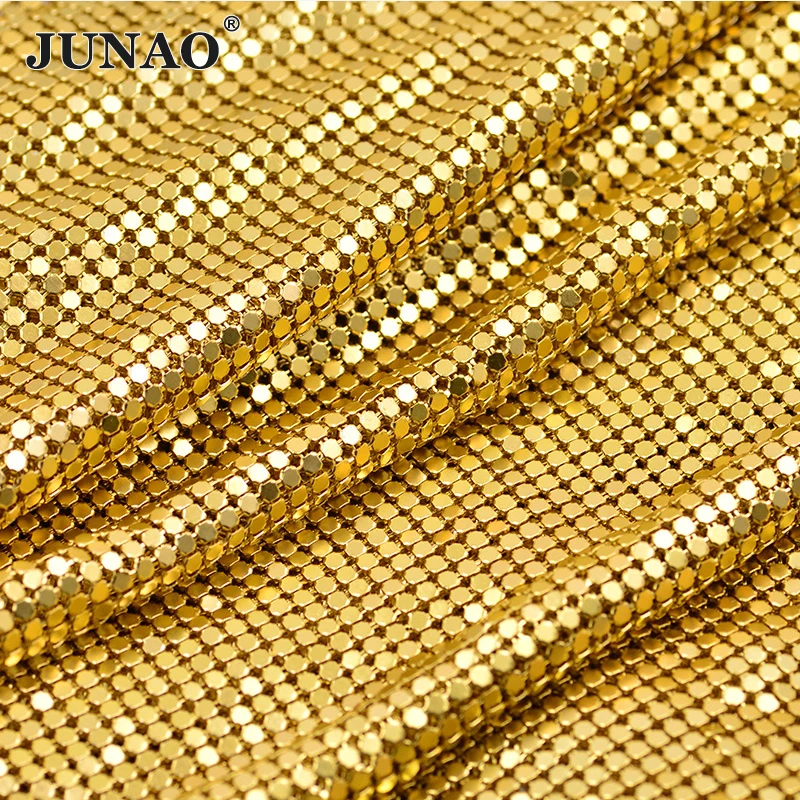 

JUNAO 45*150cm Top Quality Sewing Gold Aluminium Rhinestone Metal Ribbon Crystal Tim Strass Applique For Party Decoration