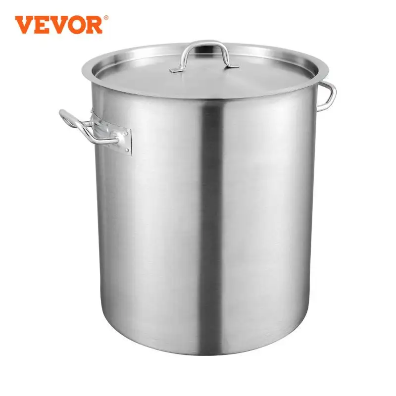 VEVOR 42 QT Stainless Steel Stockpot Multipurpose Cookware Sauce Pot with Lid & Handle Sanding Treatment for Large Groups Events