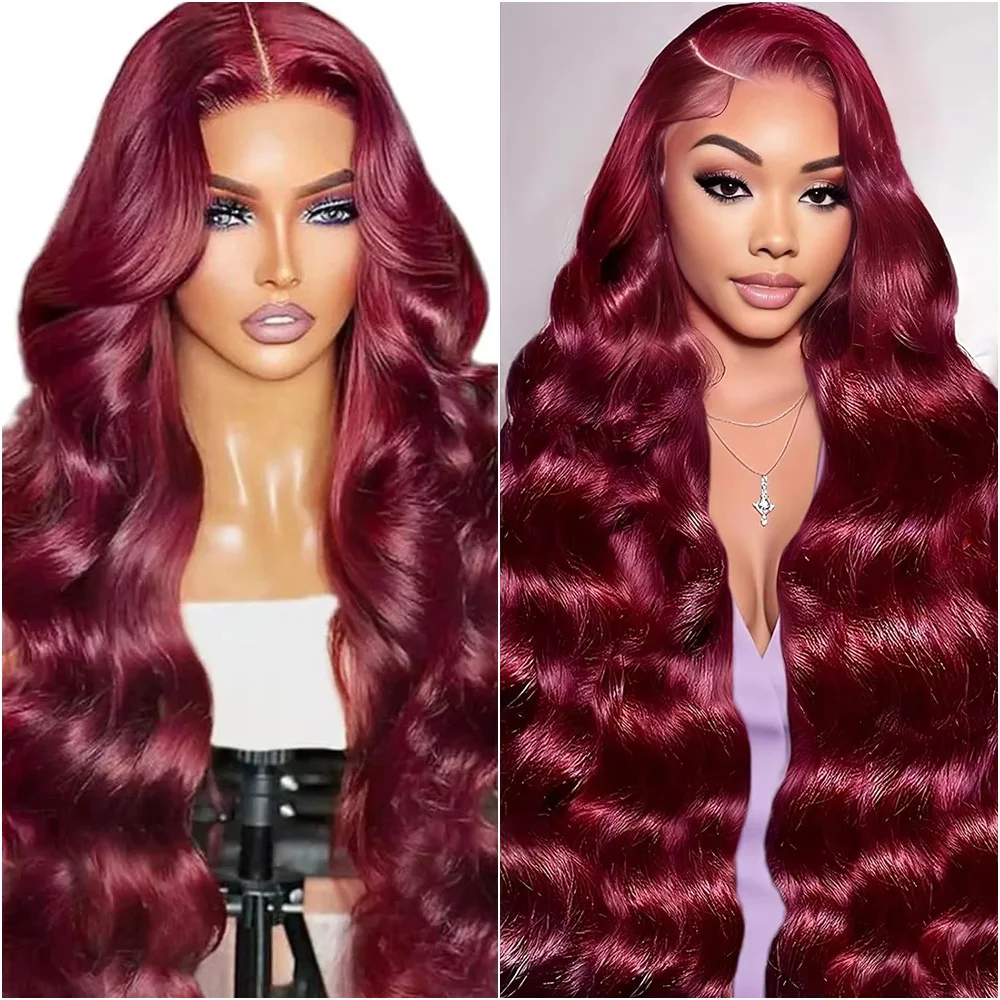 

Парик Body Wave 99J Burgundy с кружевной передней частью, плотность 200%, 40 дюймов, 13x4 13x6 HD кружевной фронтальный парик из натуральных волос, предварительно снятая линия роста волос, 99J красные парики