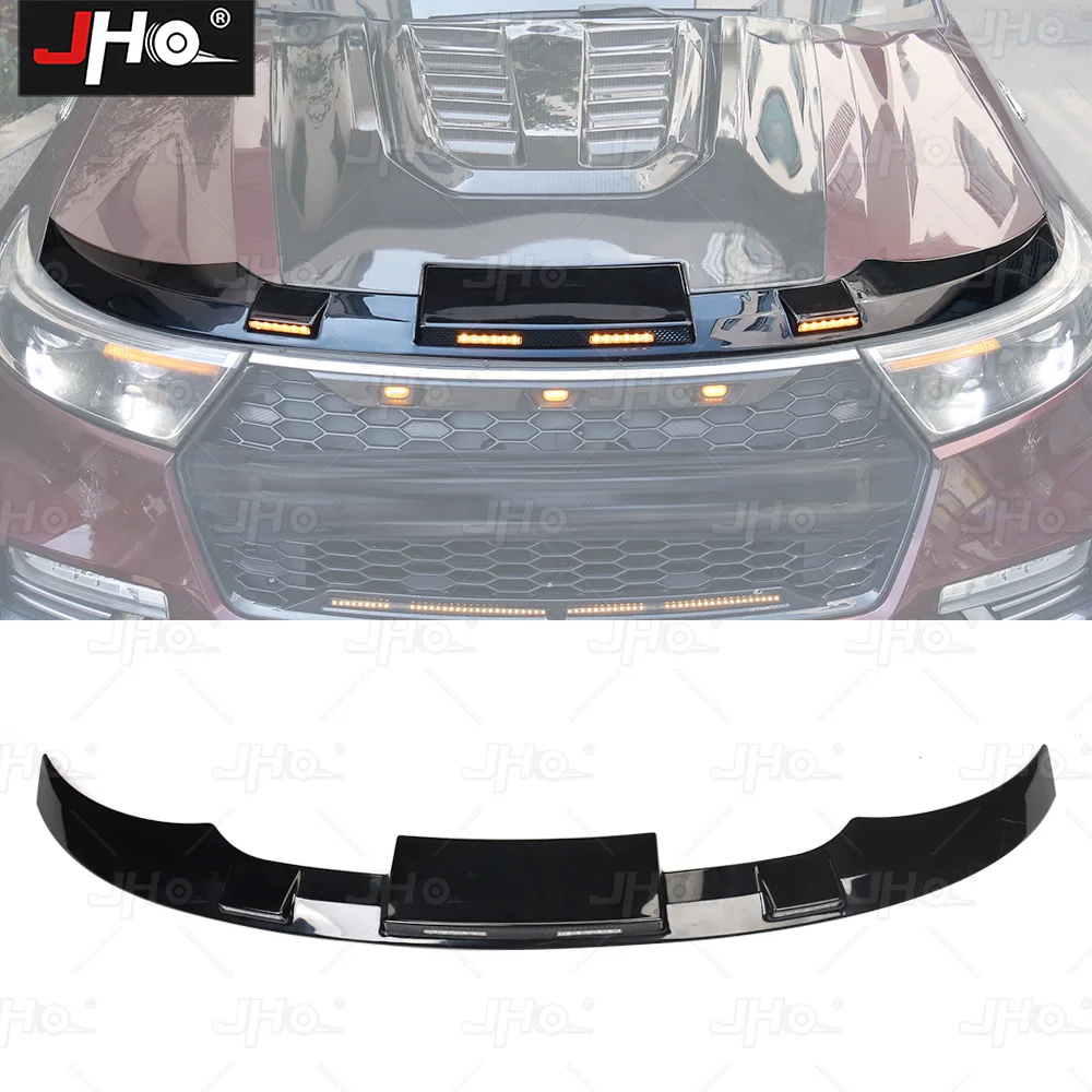 JHO Front Bug Shield Hood Deflector w/ LED Light Strip Guard Bonnet Protector For Ford Explorer 2020-2022 Exterior Accessories