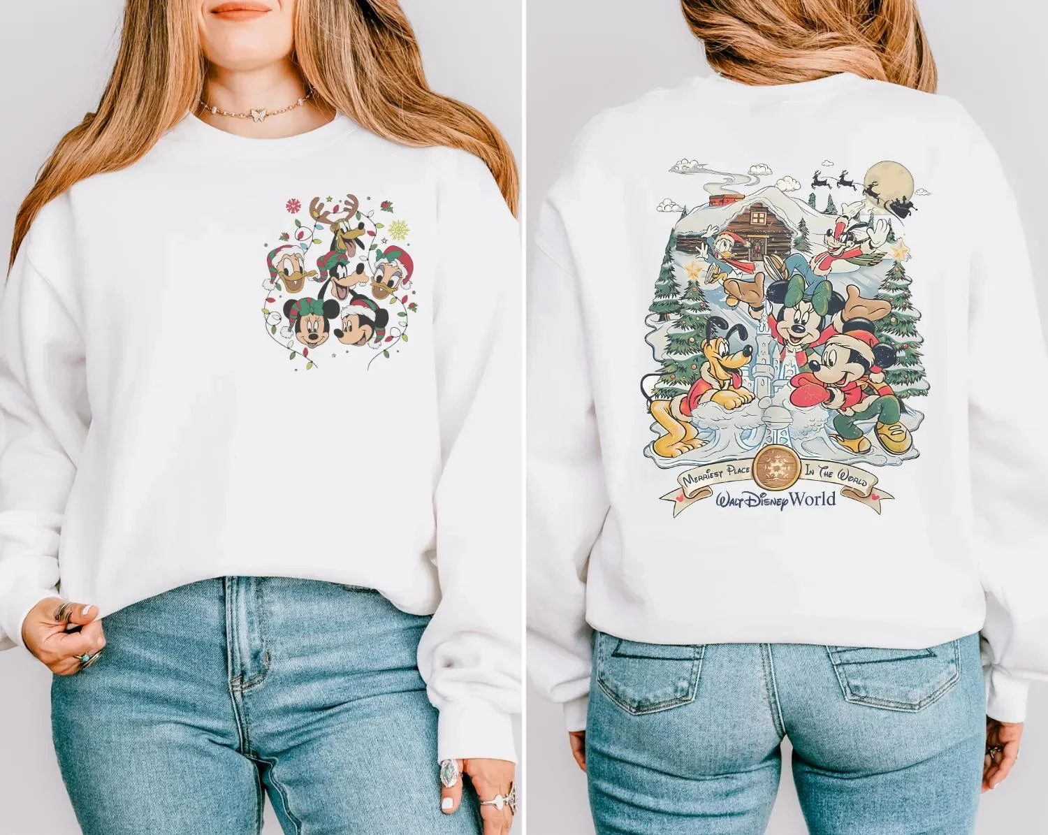 월트 디즈니 월드 크리스마스 스웨트셔츠 지구상에서 가장 즐거운 장소 스웨트셔츠 미키와 친구들 스웨터 매직 킹덤 스웨트