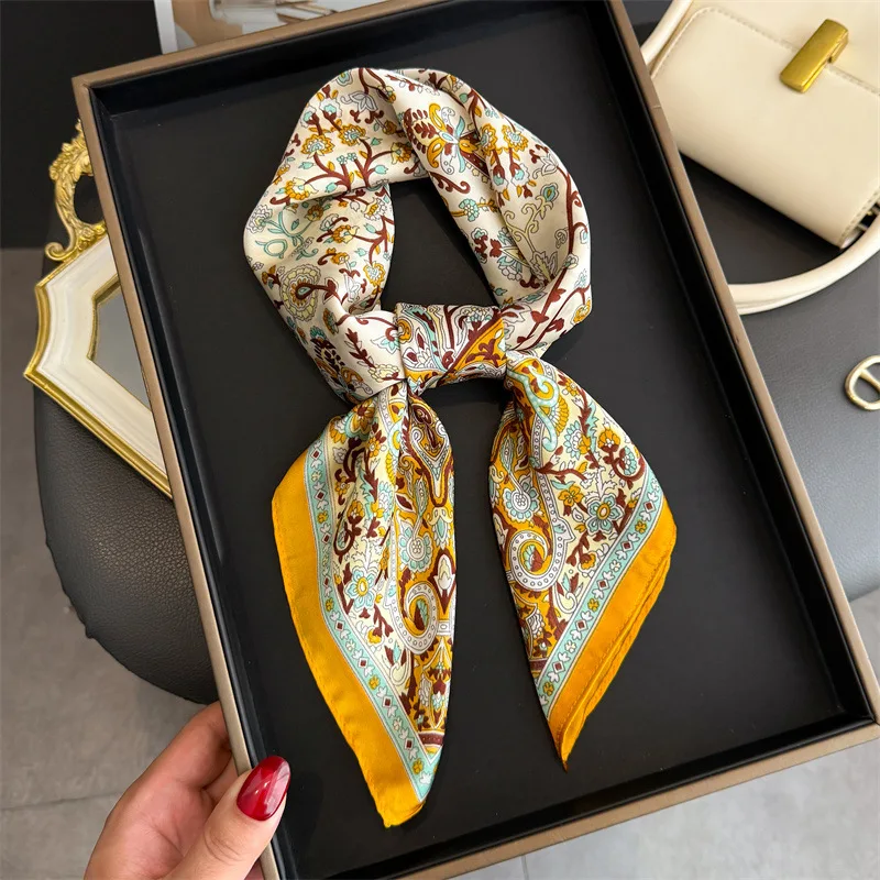 

Luxury Paisley Print Scarf Women Satin Scarves Bandana Hijab Neckerchief Shawl Kerchief Hair Band Foulard Lady 70*70cm