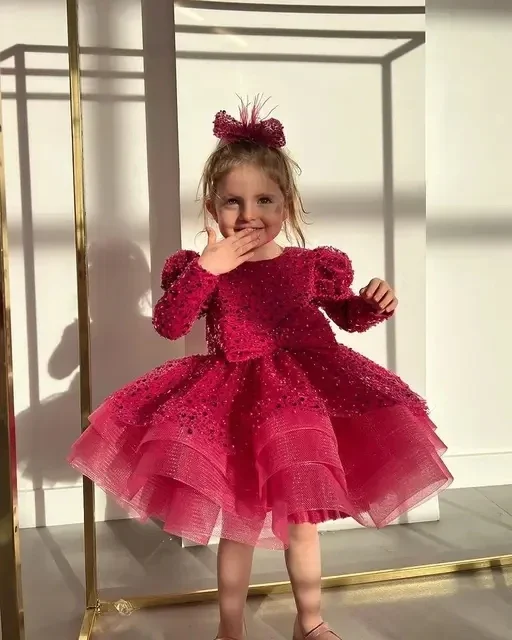 

Luxurious Rose Pink Glitter Flower Girl Dresses Girl Dresses Princess Dress Wedding Party Dress Bridesmaid Girl Kid's Dress