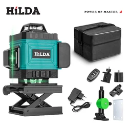 HILDA 16/12 Lines 4D Laser Level Green Line SelfLeveling 360 Horizontal And Vertical Super Powerful Laser Level Green Beam