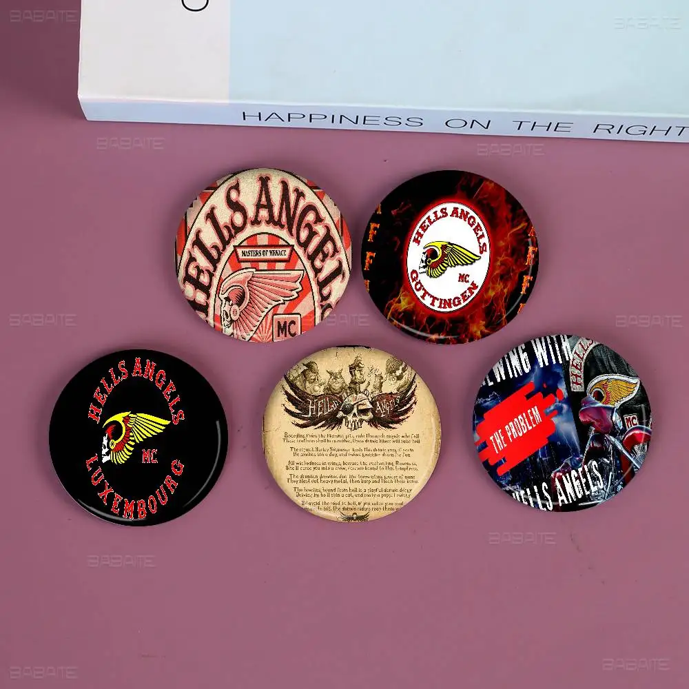 H_Hells-Angels Band 32/44/58mm Handmade Pin Round Funny Snap-in Brooches for Backpack Cothes