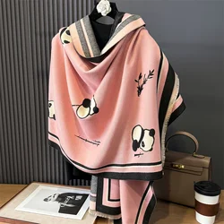 Girl Cute Styles Panda Design Winter Scarf Women Dog Print Shawl Cashmere Scarves Pashmina Wrap Double Side Neckerchief 2024