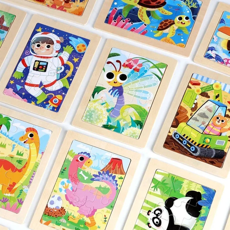 15x11cm Cartoon Animal Wooden Puzzle Intelligence Wood Jigsaw Puzzle Montessori Early Learning Educational Toys for Children