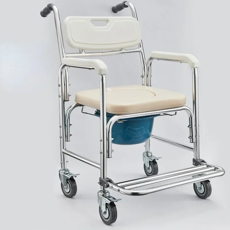 Elderly Toilet Seat Shower Chair with Wheels,Bedside Commode Toilet with Padded Seat,Adjustable Transfer Chair for 330lbs Weight