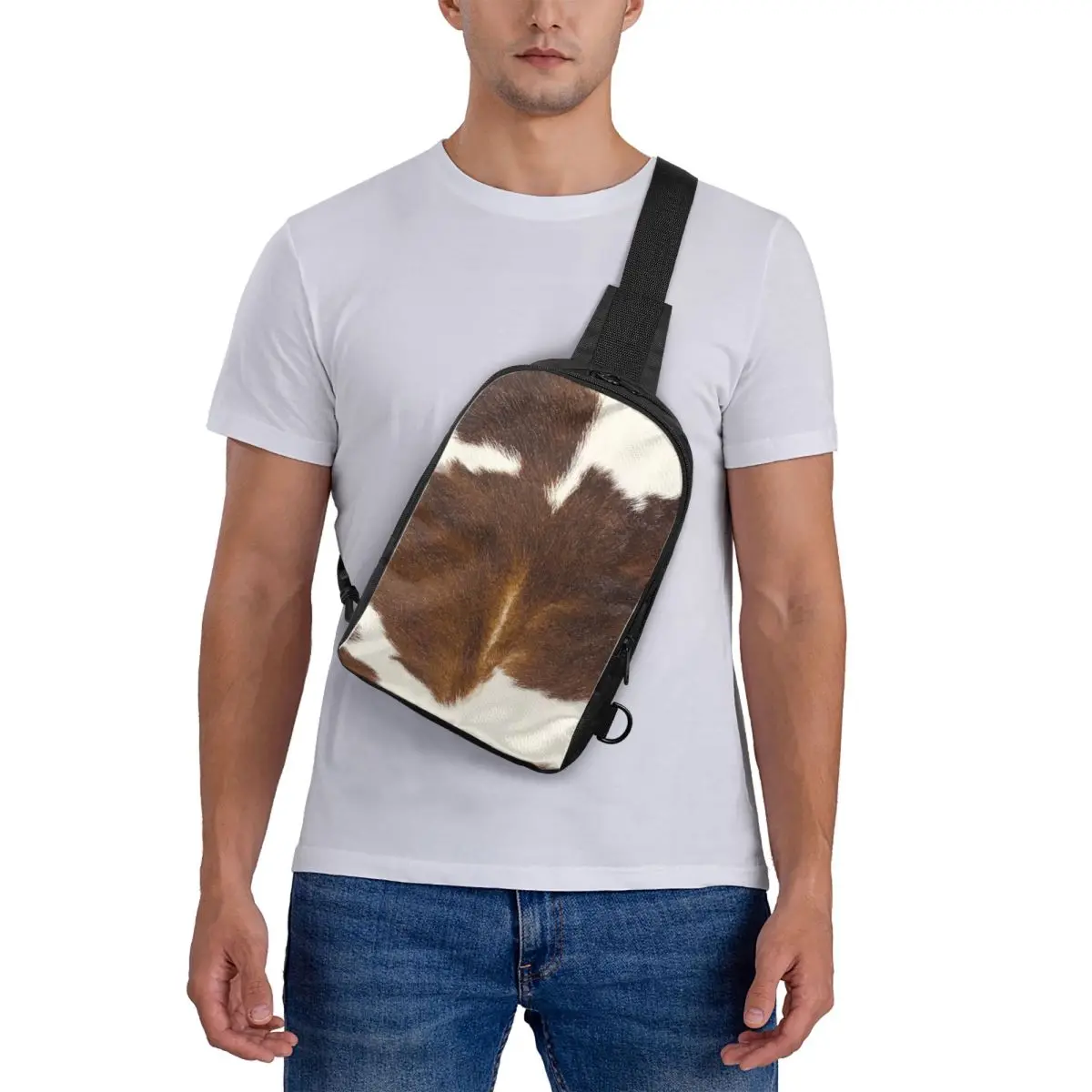 

Stylish Cow Fur Cowhide Texture Cow Skin Print Patter Chest Bag Crossbody Backpack Sling Shoulder Bag For Men Hiking Daypack