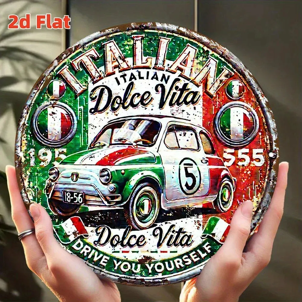 Italian Car Vintage Emblem Tinplate Round Plate with Tin Metal Signs Home Décor