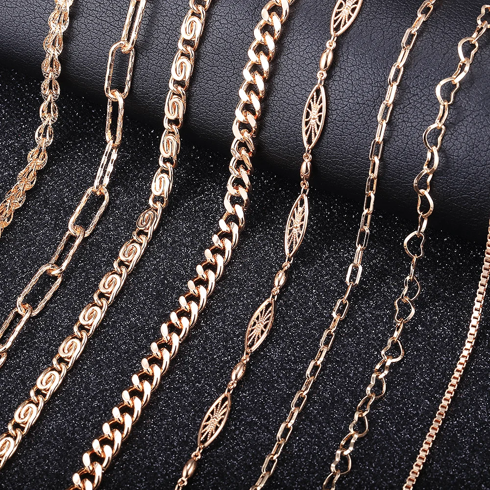 New 585 Rose Gold Color Necklace For Women Men Vintage Cuban Chain Box Link Snail Chains Fashion Jewelry 50/60cm