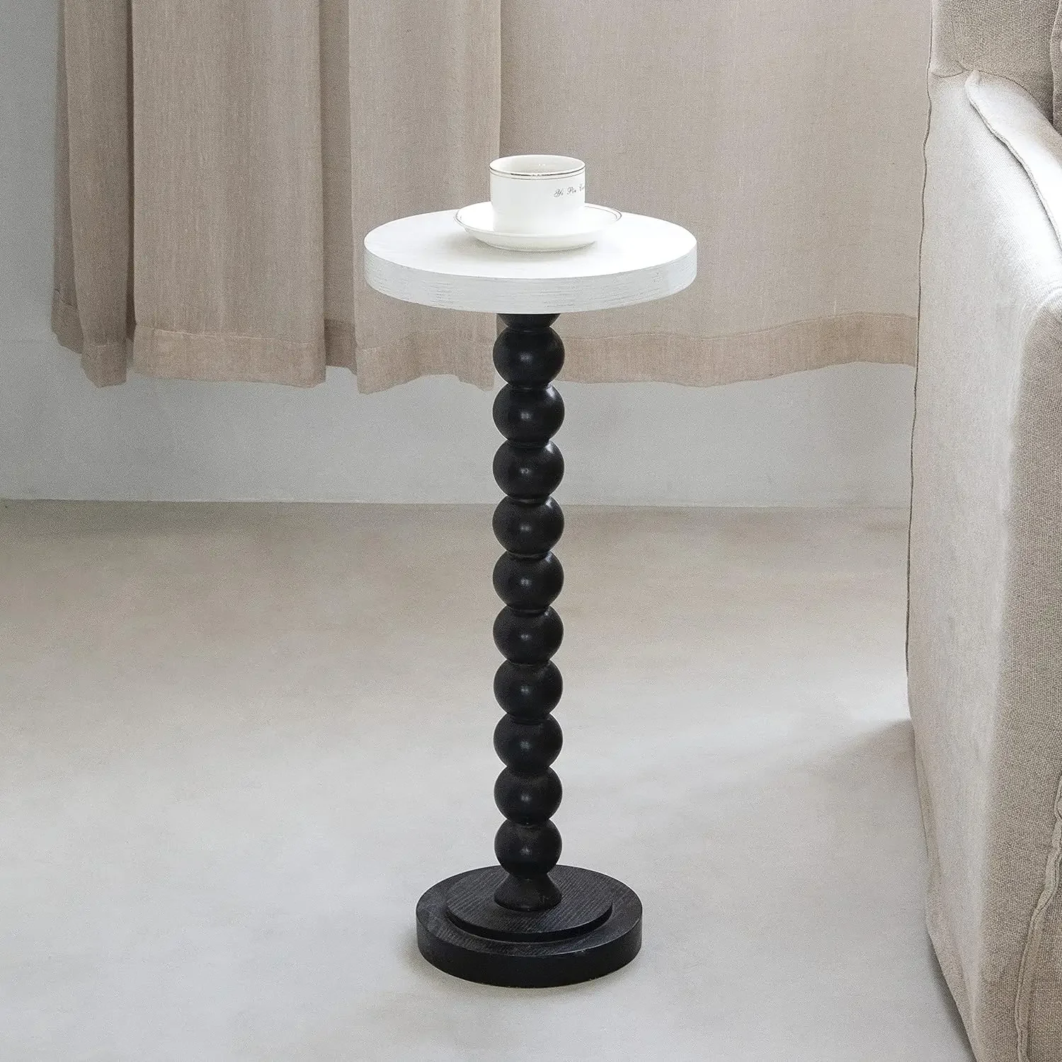 

Pedestal Small End Table, Contemporary Side Table with Black Base and White Top