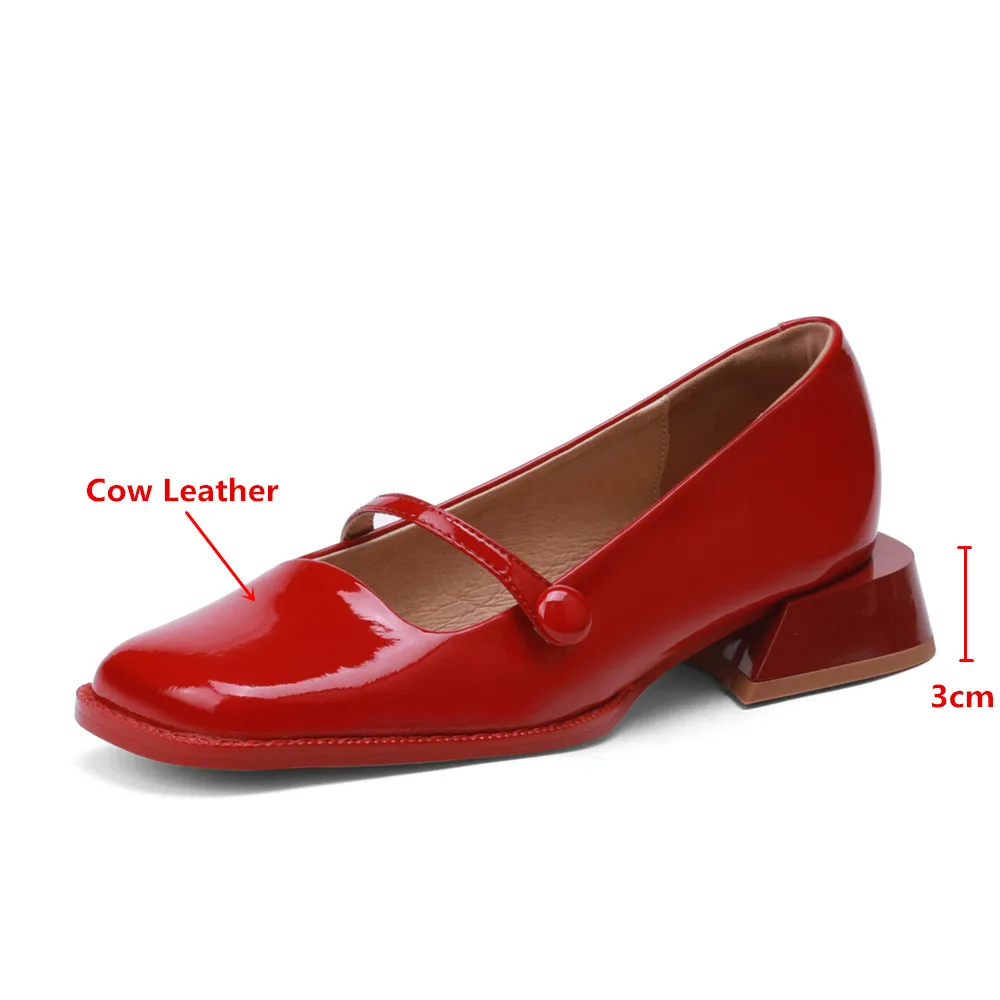 MILI-MIYA Fashion Flowers Women Full Genuine Leather Pumps Buckle Strap Low Thick Heels Solid Color Round Toe Dress Party Shoes