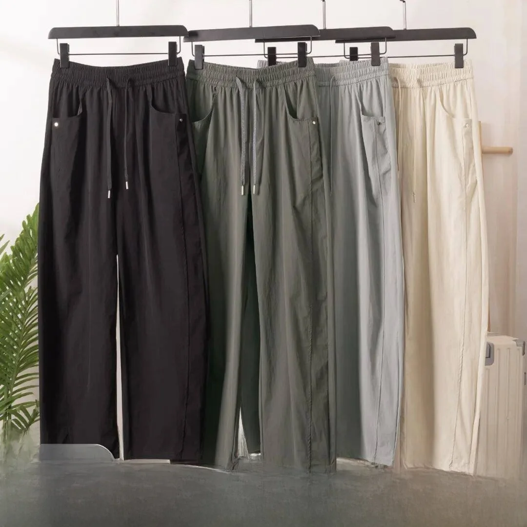 

Comfortable Breathable Men's Casual Pants Elastic Waist Loose Fit Versatile Summer Long Trousers Straight Leg Nylon Spandex