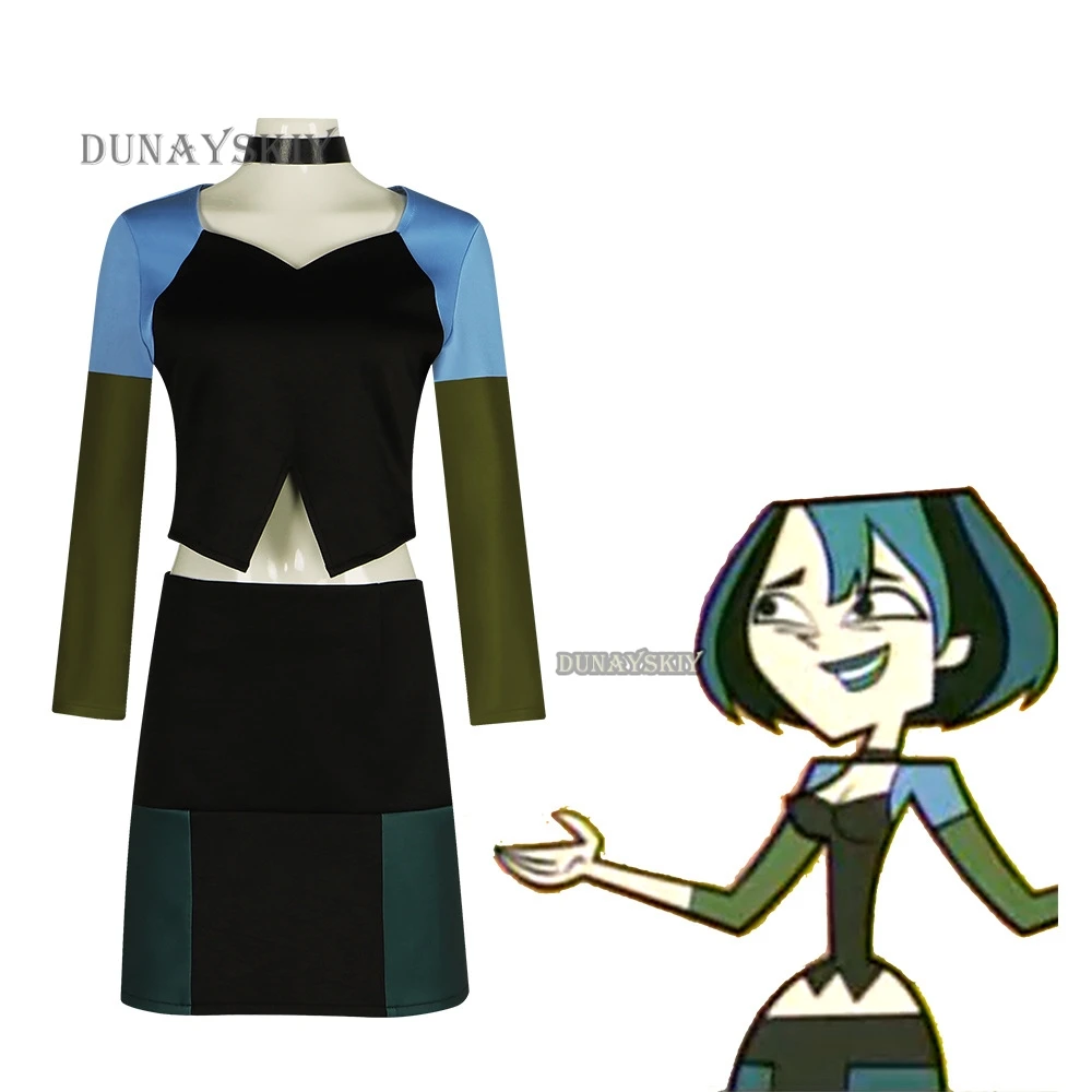 Gwen Cosplay Costume pour femme, haut court et mini jupes, haut rouge, short vert, ensemble complet, tenues de carnaval d'Halloween, Total Drama Island