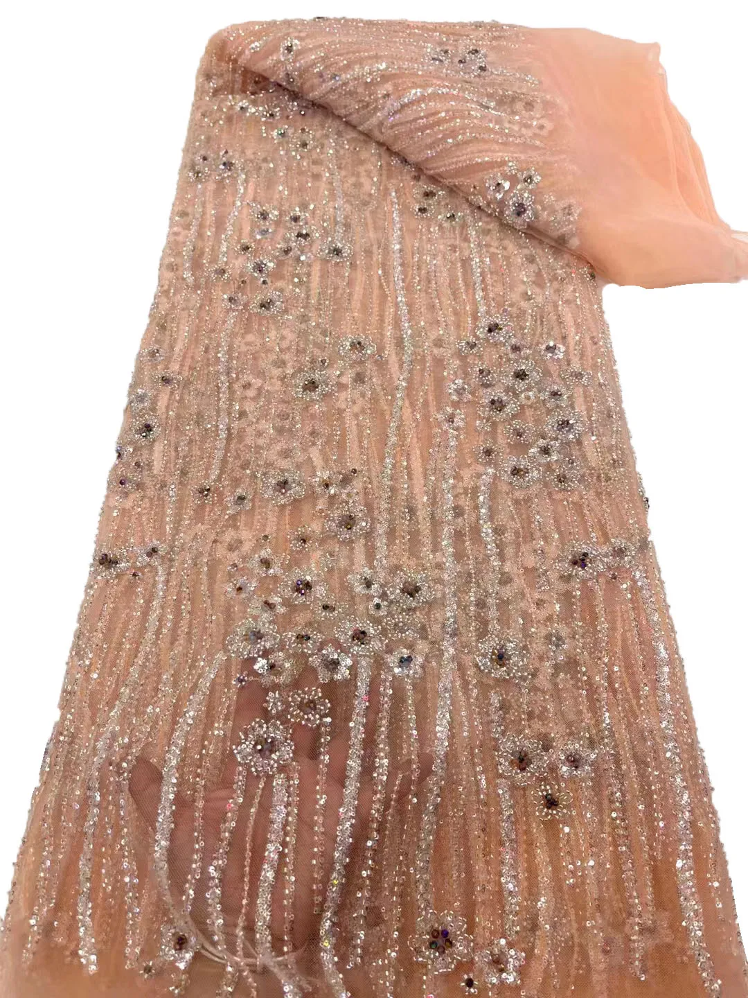 

New heavy three-dimensional bead tube brick bead glitter lace, European style fashion stage performance evening dress