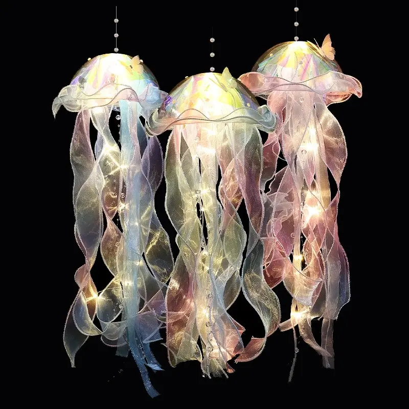 1PC New Gradient Jellyfish Light Decoration LED Light Festival Pendant Courtyard Lighting Handmade Light Small Night Light