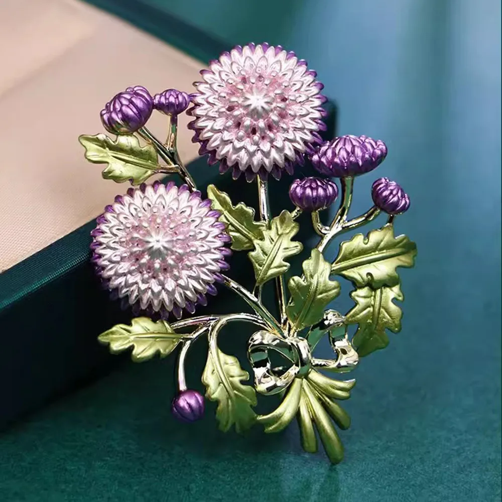 Ajojewel Purple Enamel Dandelion Brooch Vintage Flower Jewelry Wholesale Elegant Gifts For Women 2024