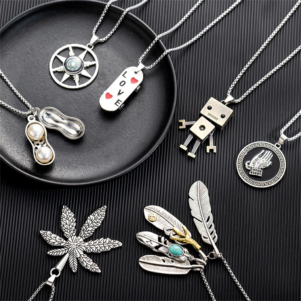 20Pcs/Lot Fashion Trendy Skull Robert Smile Face Pendant Stainless Steel Sweater Chain Necklace for Men Women Jewelry Gifts image 4