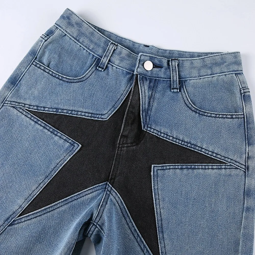 Harajuku Vintage Star Pattern Denim Shorts Women Oversized Street Costume Rock Gothic Bermuda Casual Sports Shorts