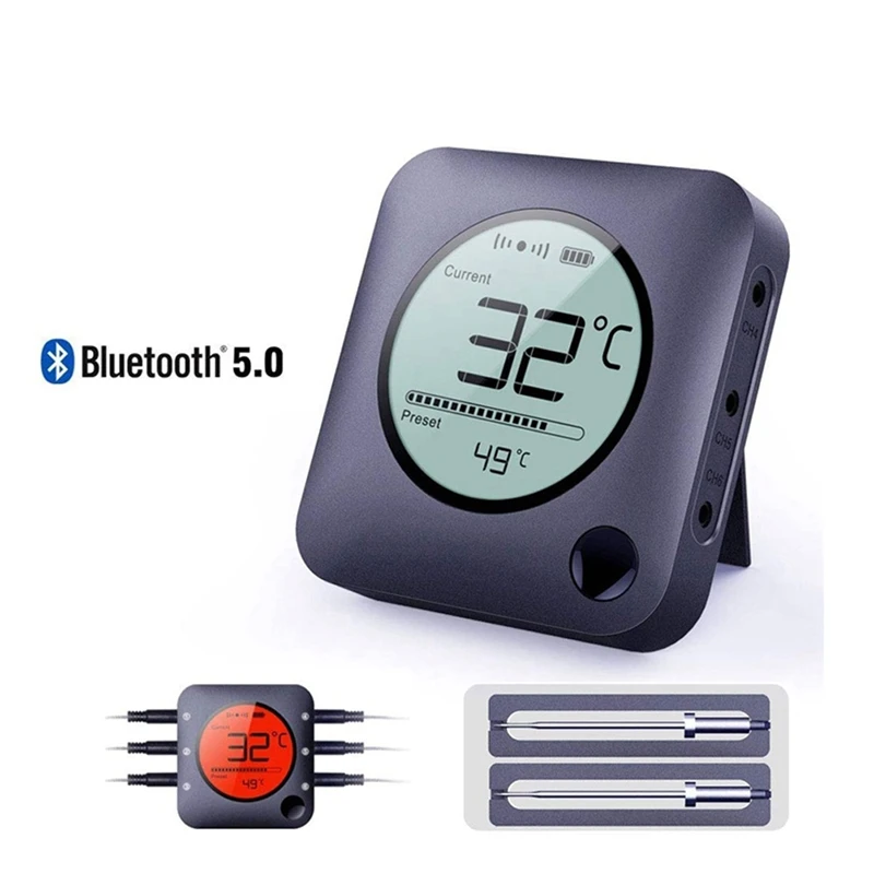 Bluetooth Digital Food Thermometer Wireless LCD Kitchen Cooking Meat Thermometer Probe For BBQ Smoker Grill Oven Alarm Timer