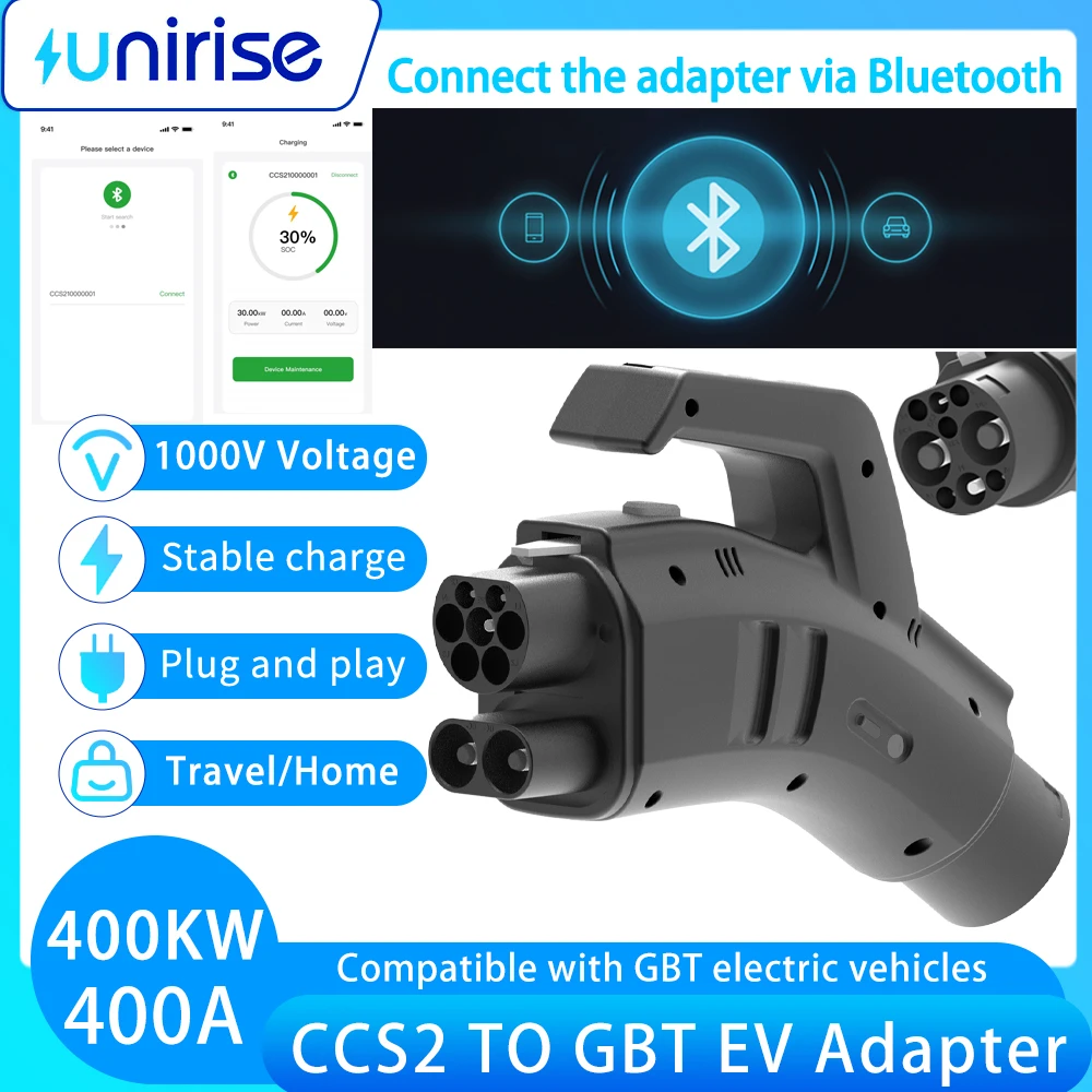 Unirise CCS2 to GBT EV Charging Adapter Connectors 400KW 400A 1000V CCS Combo2 DC Fast Charger for GB/T Ev Car Converter Adaptor