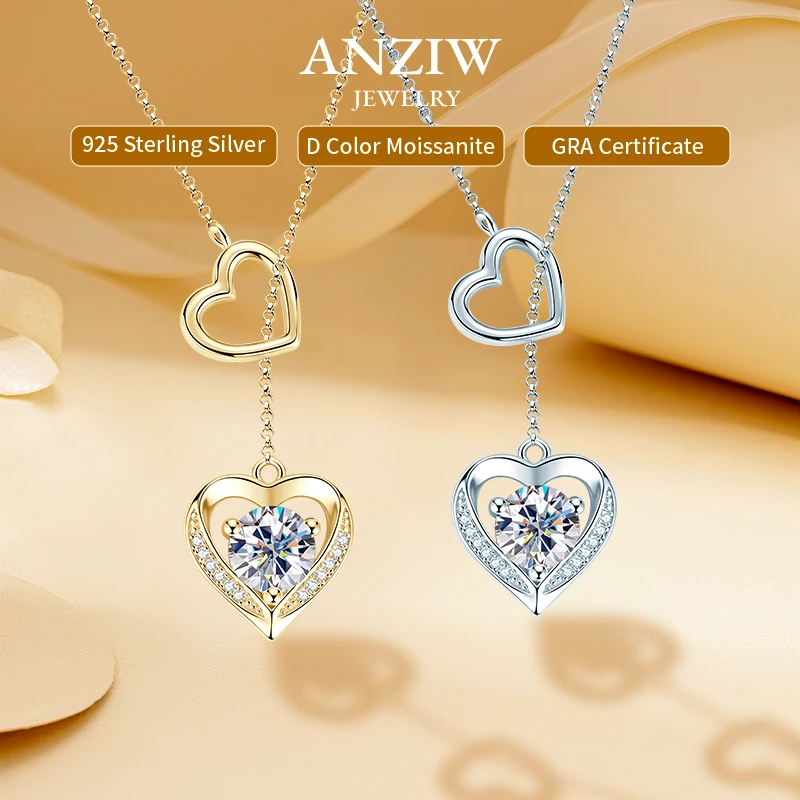 

Double Love Heart Pendant 6.5mm 1.0 Carat D Moissanite Necklace for Women s925 Silver Anniversary Wedding Gift 2025 New Jewelry