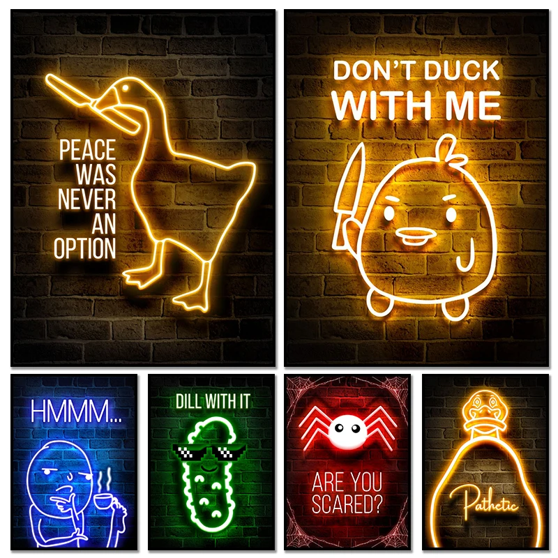 Funny Memes Neon Animals Posters Canvas Paintings And Prints Modern Wall Art HD Pictures For Living Room Home Decor Not Lights