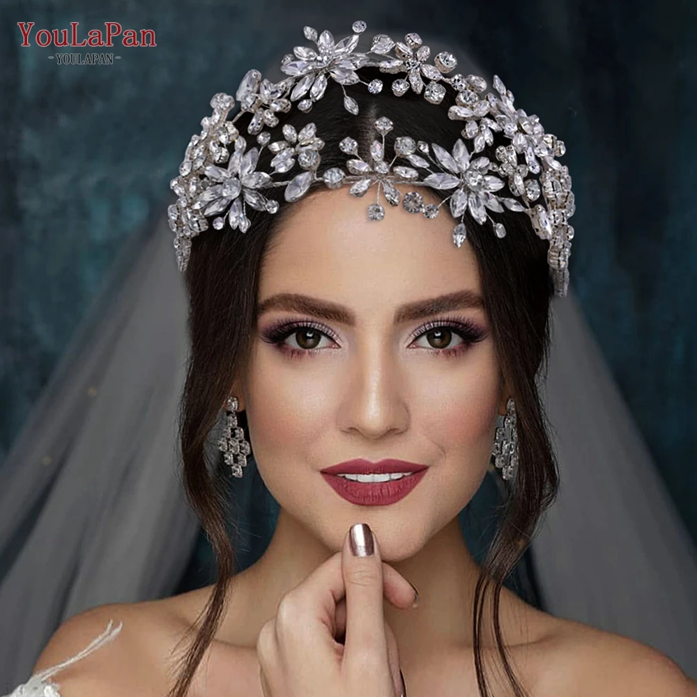 

YouLaPan Bridal Forehead Rhinestone Headband Glamours Wedding Headpiece Jewelry Double Layer Crown Women Tiara Headwear HP402