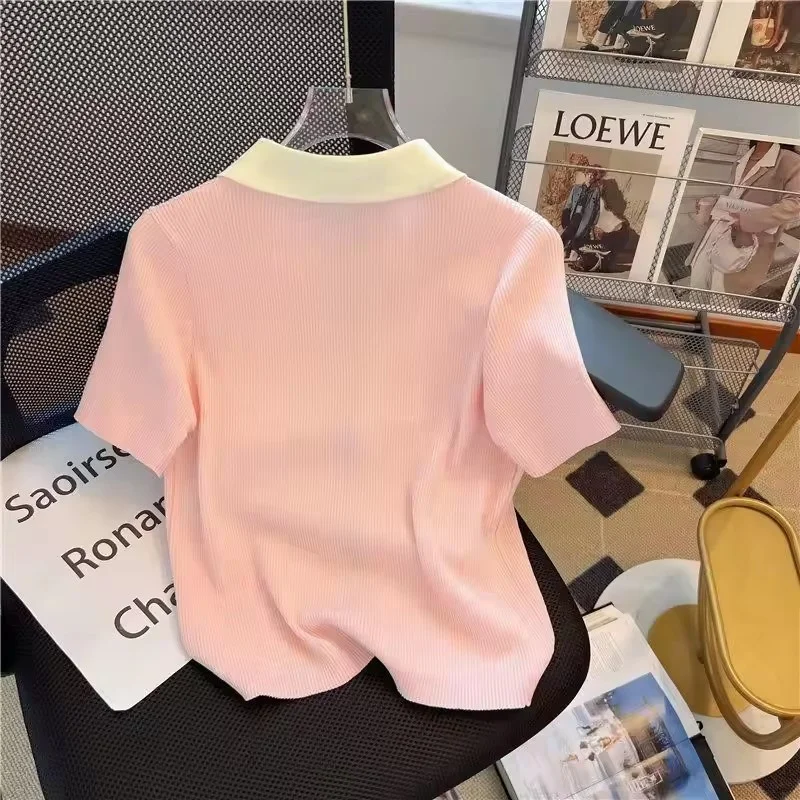 Summer New Fragrance knitting Vest Women's Single-Breasted V-Neck Short-sleeved Loose Vest Female Waistcoat Causal Ladies Tops