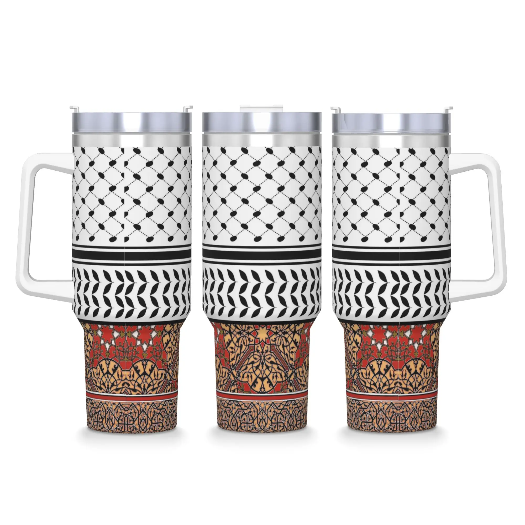 

Палестинская кружка из нержавеющей стали с принтом куфия и арабского литографа с соломинкой и крышкой, большие кружки, чашка, бутылка для воды