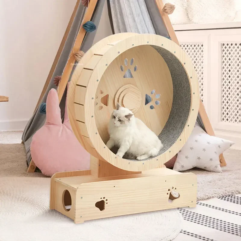 Solid Wood Cat Toys Creative  Treadmill Modern  Supplies Pet  Accessories Home Pet Interactive Roller Sport Cat scraper