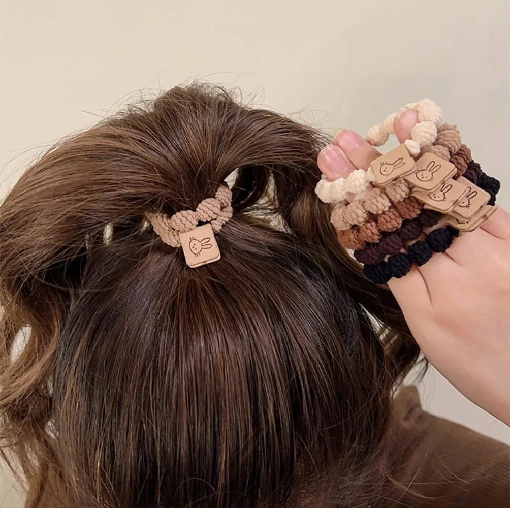 5 sztuk/zestaw proste serce kulki Charms Scrunchie brak uszkodzeń elastyczne plecione gumki do włosów liny kobiety dziewczęta kucyk Holder opaski gumowe — zdjęcie 3