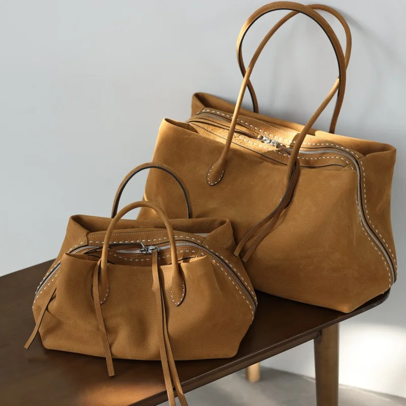 Luxury Genuine Leather Large Capacity Tote For Women Vintage Soft Crossbody Bags Two Size