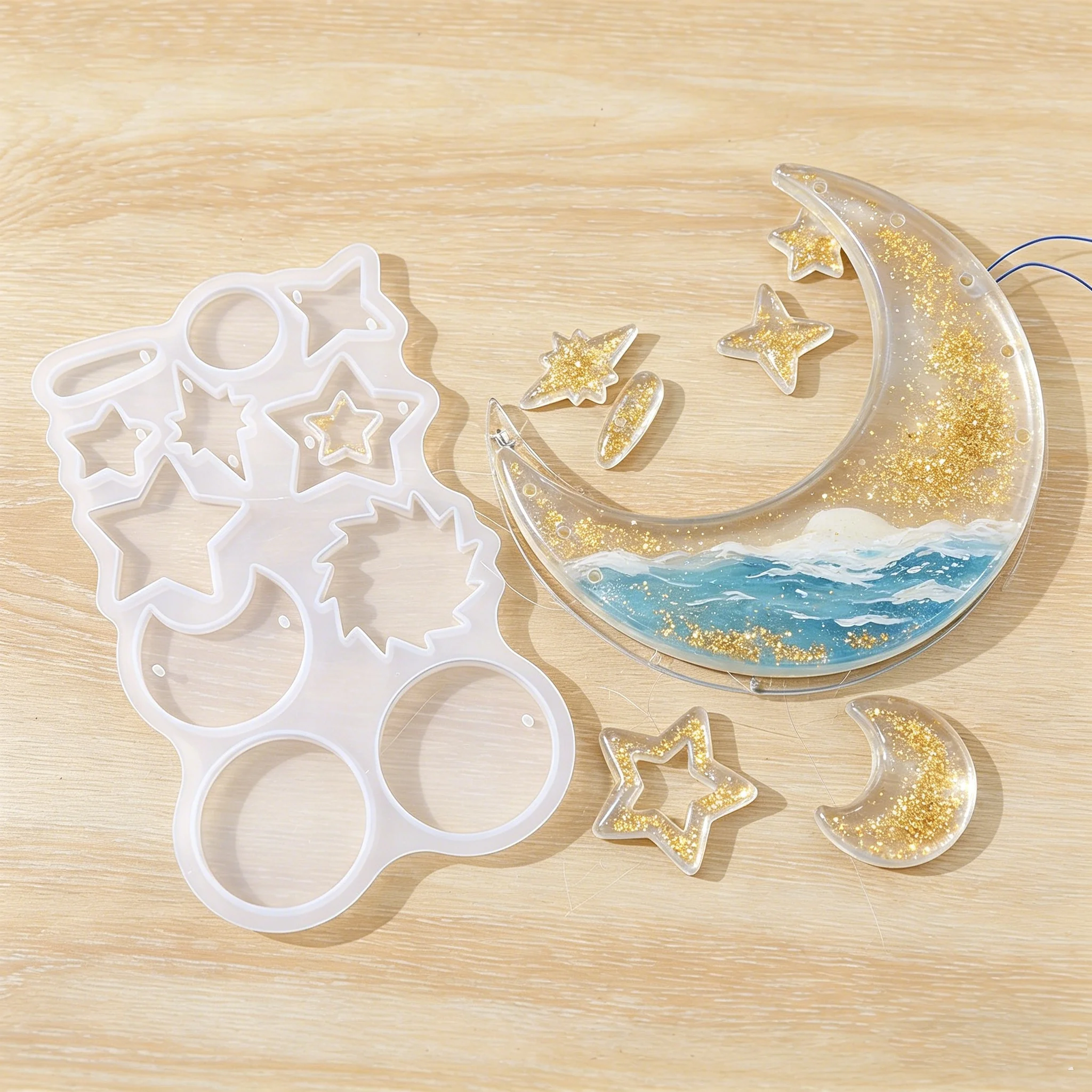 Moon, stars, wind chime pendant decoration silicone mold, DIY wind chime pendant for home decoration silicone mold