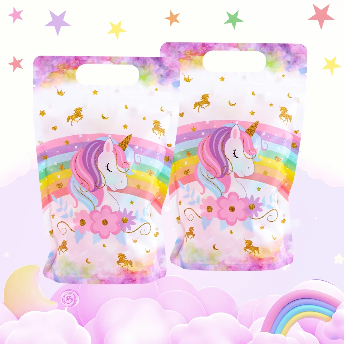 10/20 stücke Rosa Einhorn Stand Up Tasche Backen Cookies Geschenke Verpackung Kunststoff Tasche Für Kind Mädchen Geburtstag Hochzeit Einhorn party Decor – Detail 4