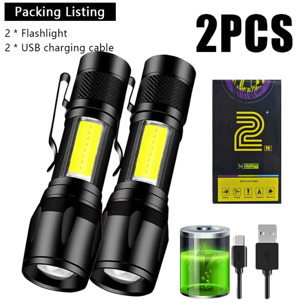 Mini-USB-wiederaufladbare LED-Taschenlampe COB+XPE, tragbare Taschenlampe, Campinglampe, zoombares Fokuslicht, taktische Taschenlampe mit Stiftclip