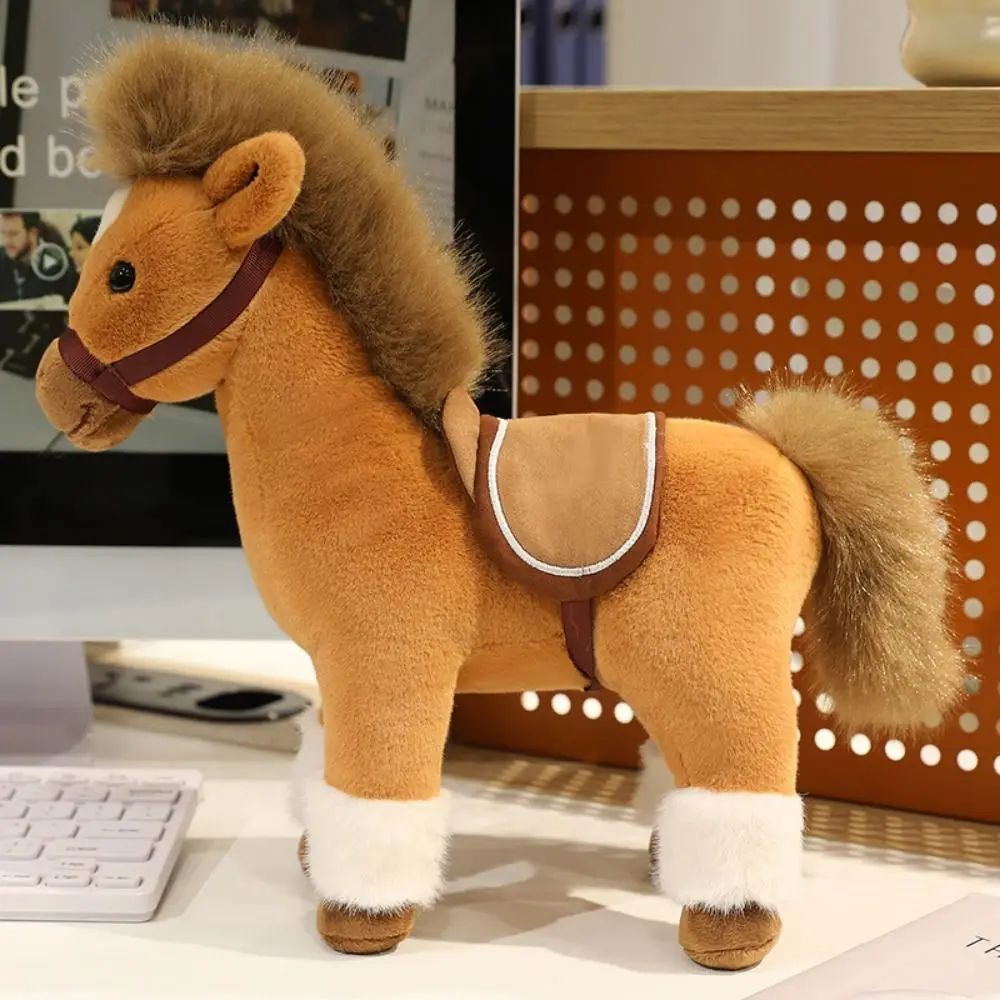 Unique Cute Stuffed Animal Horse Soft Lifelike Horse Plush Doll Toys 30cm with Saddle Zodiac Pony Figurine Home Decor