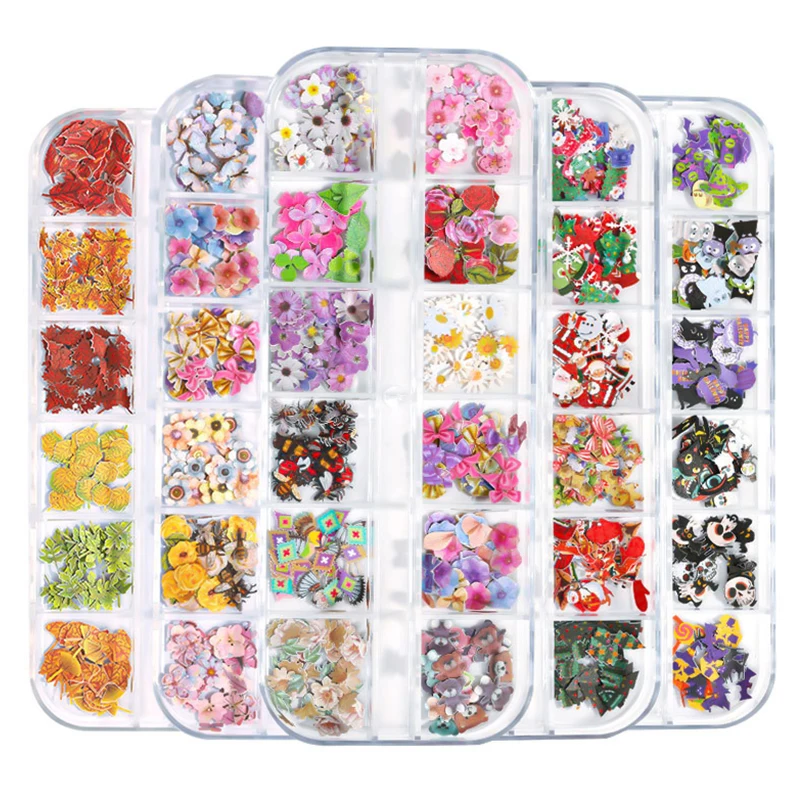 Mixed Design Wood Pulp Nail Sticker Halloween Christmas Butterfly Rose Flowers Decals Nails Art Decoration Flake Manicure Tips